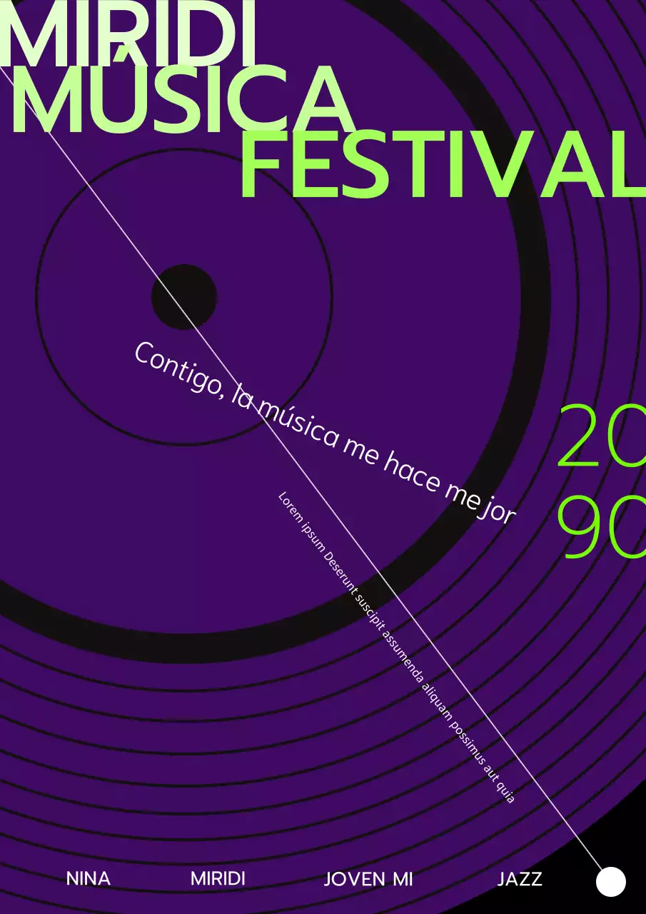 Un festival de jazz decorado con discos de color púrpura