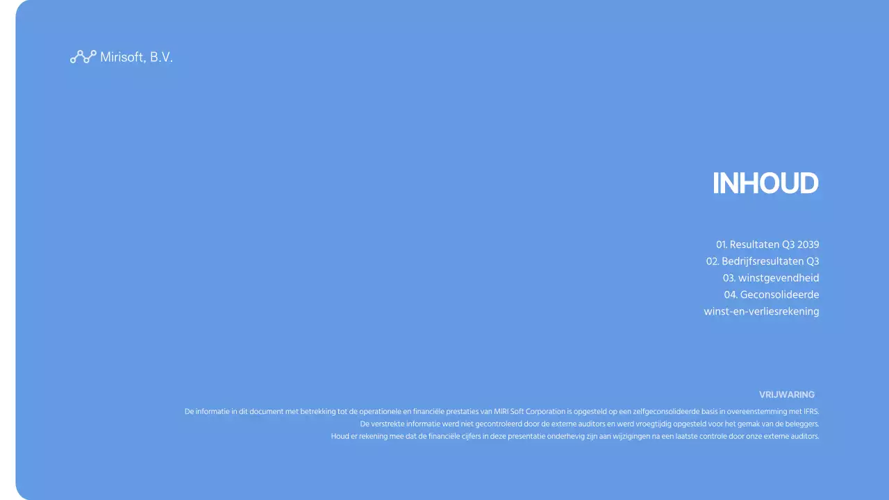 Bedrijfsresultaten Bluetone derde kwartaal 2039 Kwartaalverslag Halfjaarverslag Mirisoft, Inc.