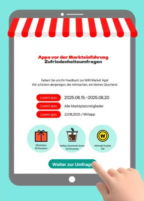 3D-Handmarkt-App-Zufriedenheitsumfrage Event in mint und rot