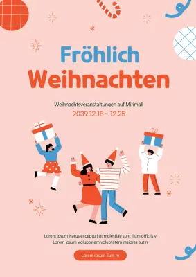 Niedliches Werbeplakat für eine Weihnachtsveranstaltung in Rosa und Rot
