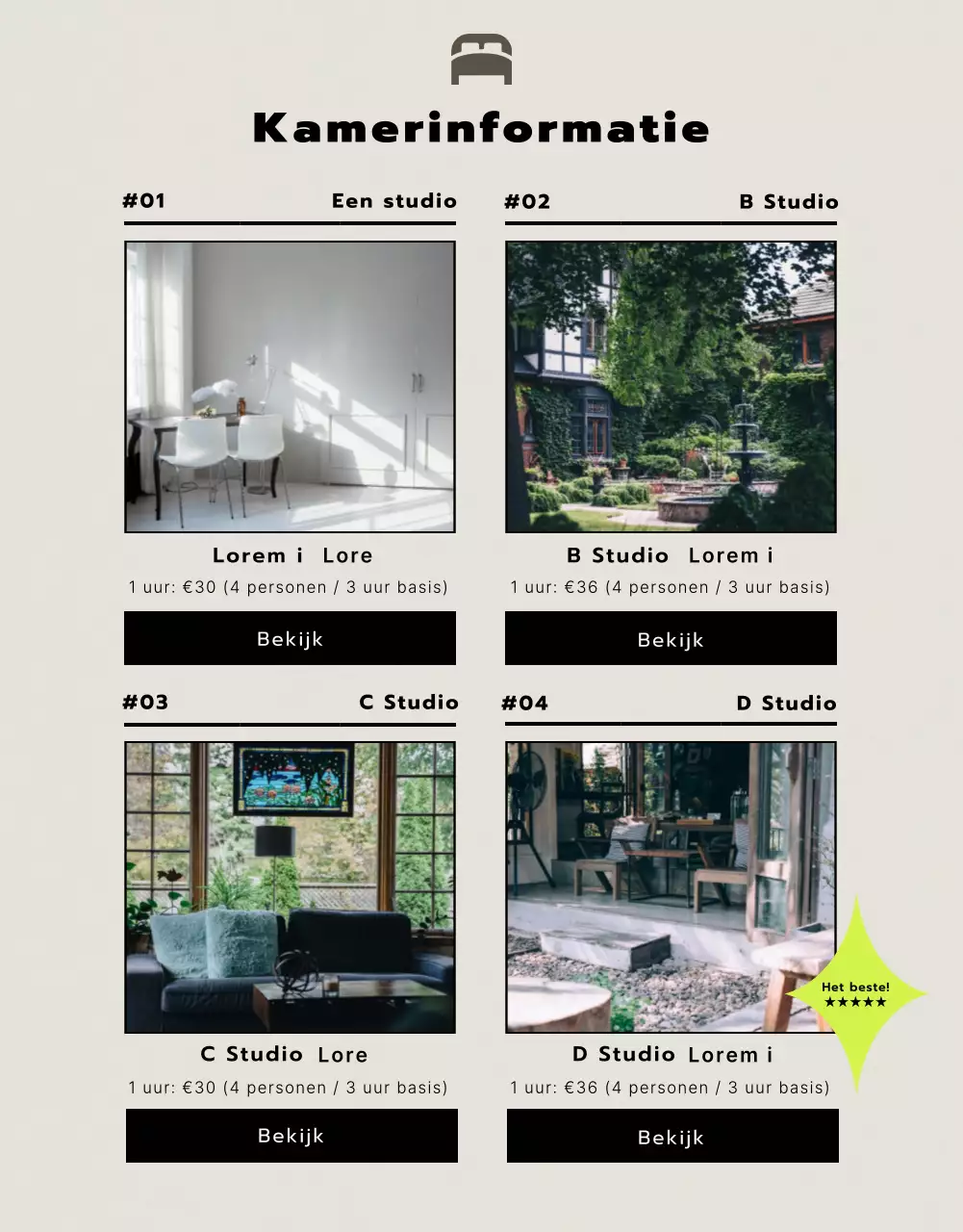 Meer informatie over studio's in zwart- en beigetinten