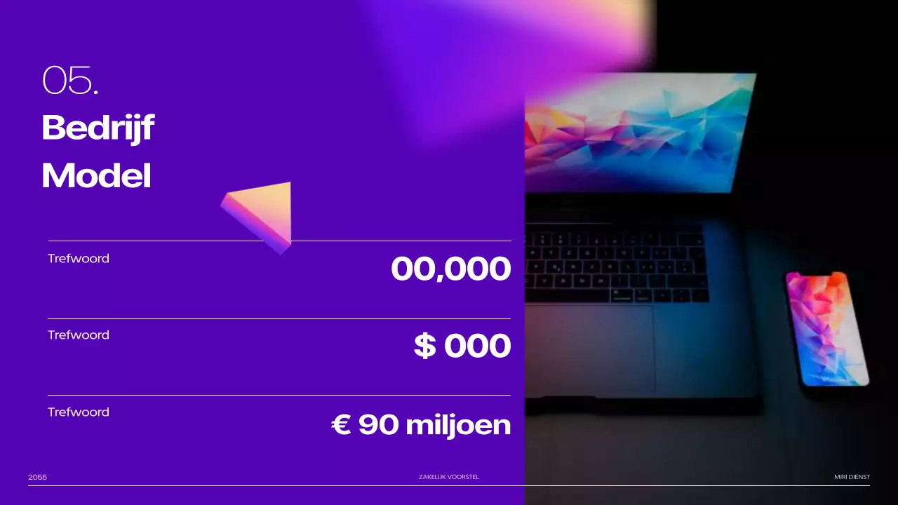 Pitch deck van paarse 3D vormverloopafbeeldingen