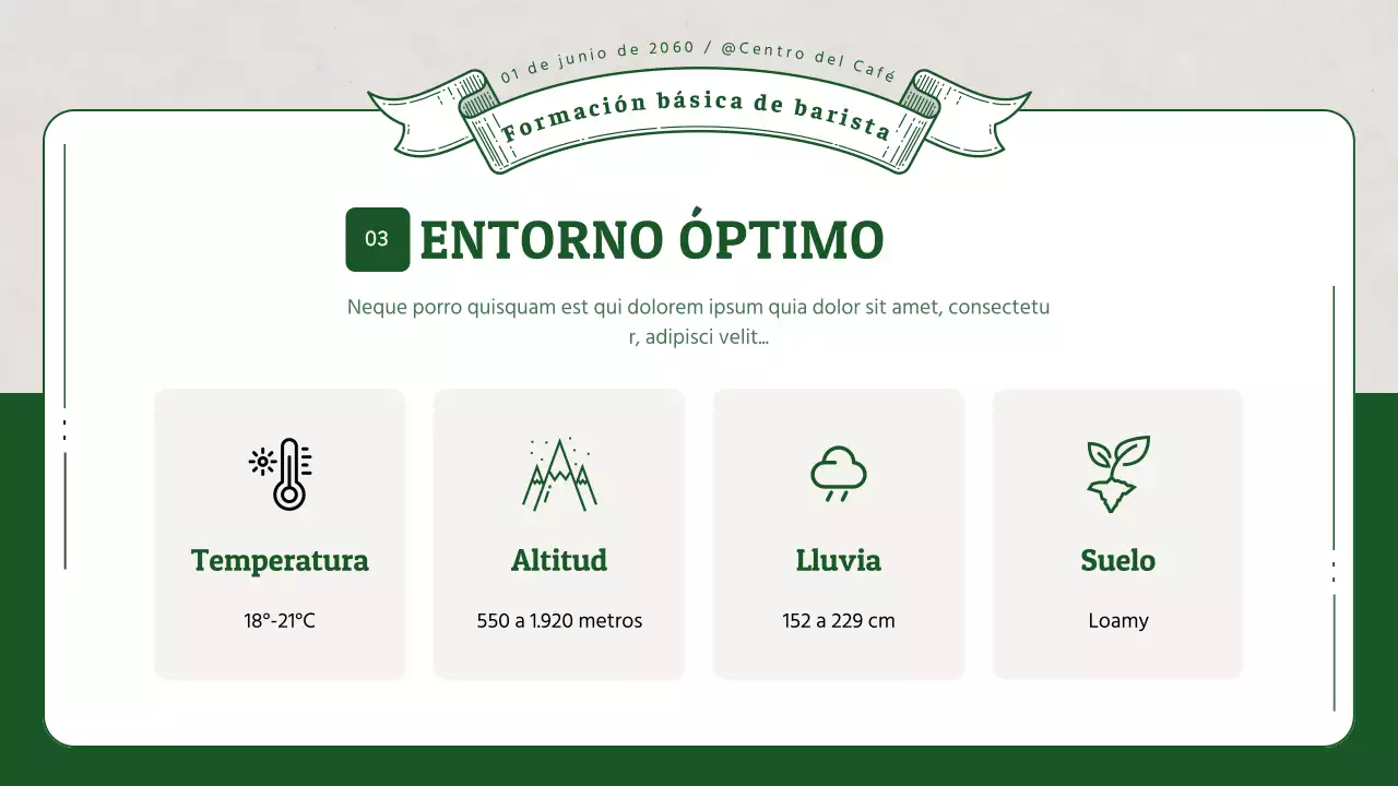 Formación de baristas con ilustraciones verdes en 3D