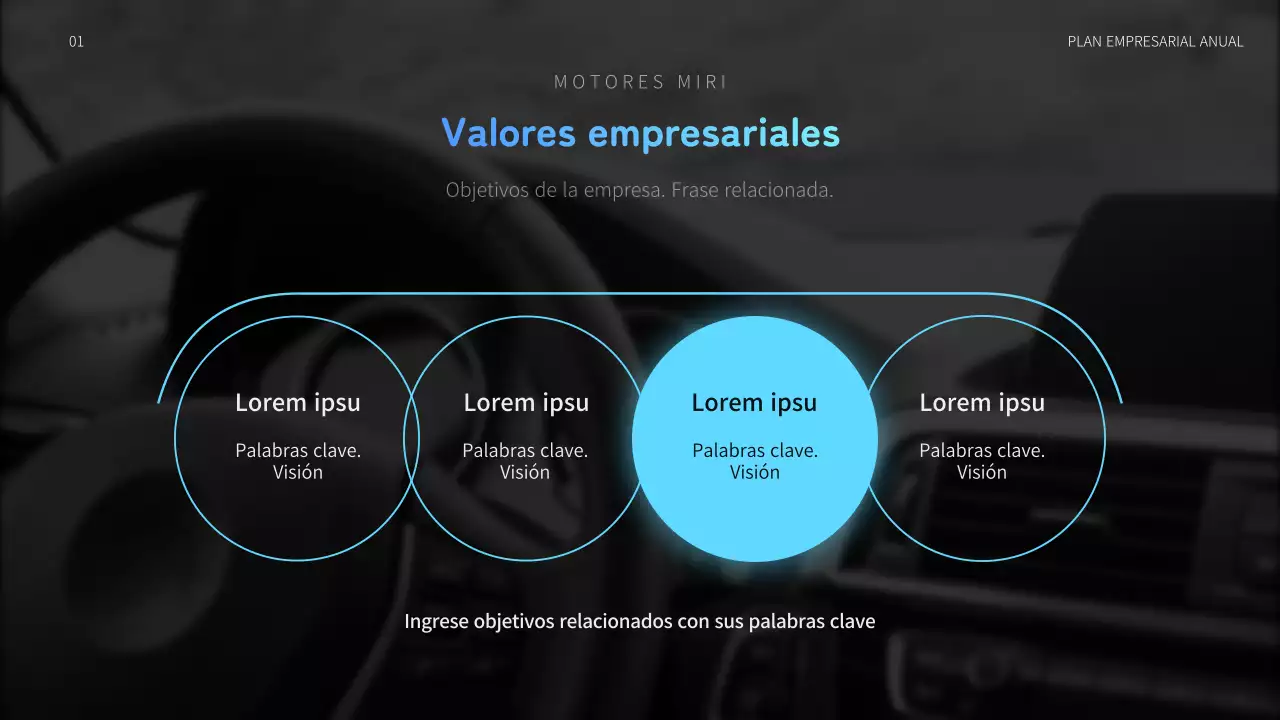 Plan de negocio anual de automoción con concepto de gráficos en movimiento azul y negro