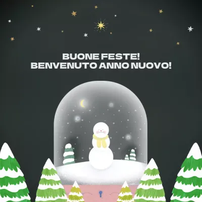Biglietto di auguri di Natale con fiocchi di neve e sfondo verde