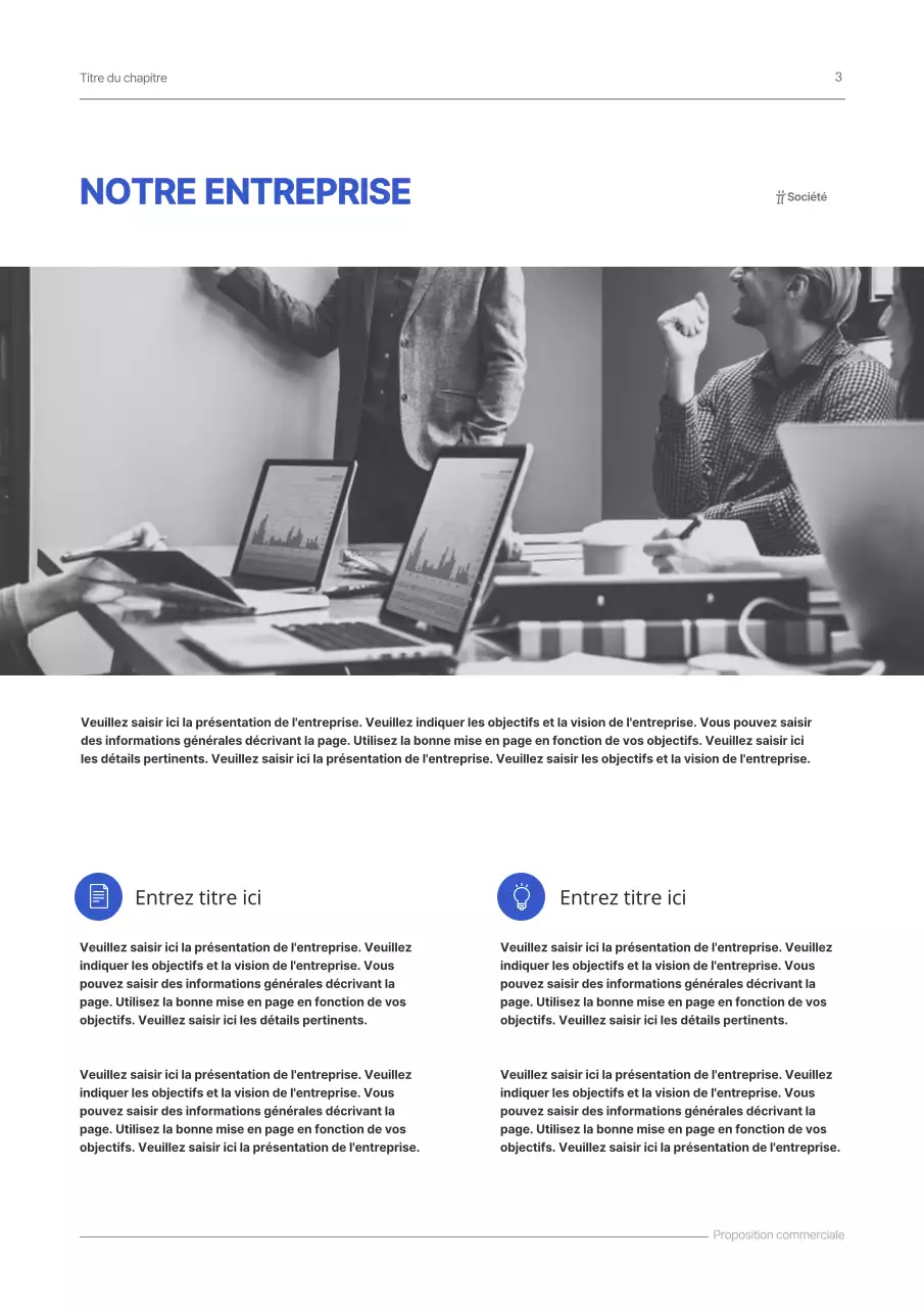 Proposition commerciale simple en bleu