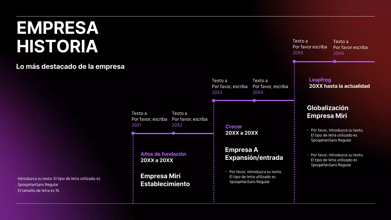 Línea de tiempo empresarial en degradado negro