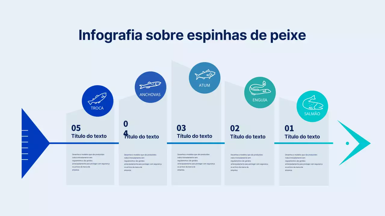 Ícone simples de uma ilustração em forma de peixe em azul e azul claro Infografia sobre espinhas de peixe
