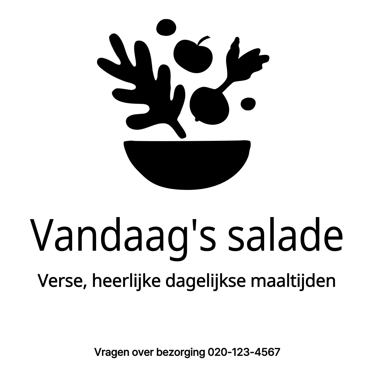 Saladewinkel ontwerp met eenvoudige zwarte illustraties van groenten en fruit