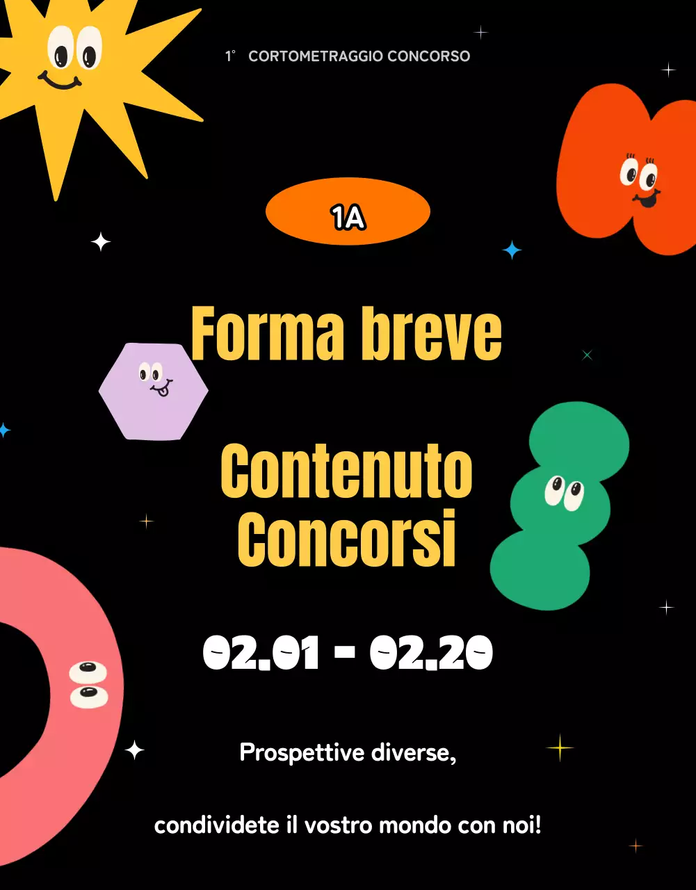 Simpatico concorso di contenuti shortform con forme e illustrazioni colorate