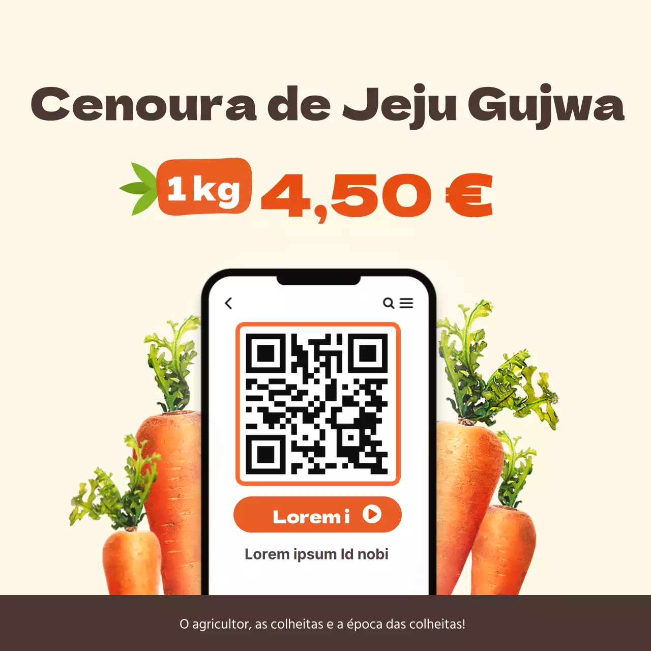 Promover uma transmissão em direto de uma oferta super especial sobre cenouras de Jeju com cores simples laranja e castanho