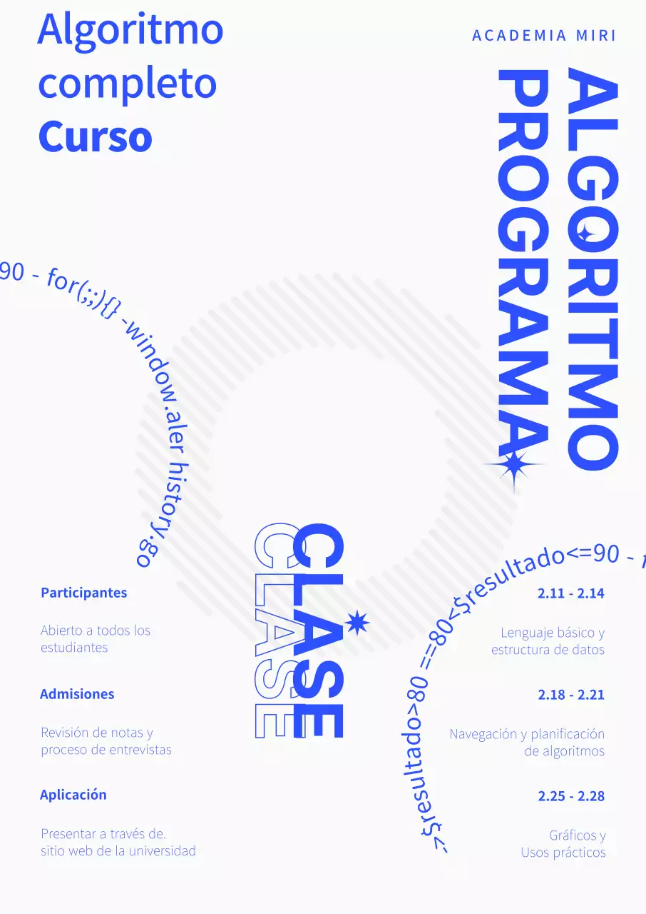 Un limpio cartel azul y gris para la clase de algoritmos