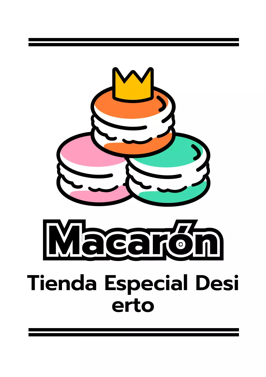 Promocione una tienda de postres con una ilustración de macarrones en negro y colores de acento