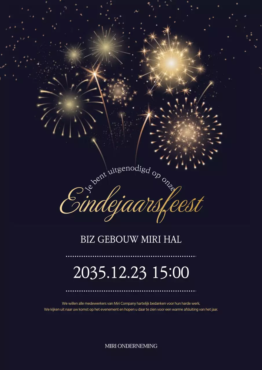 Zwart en goud vuurwerk illustratie aankondiging eindejaarsfeest