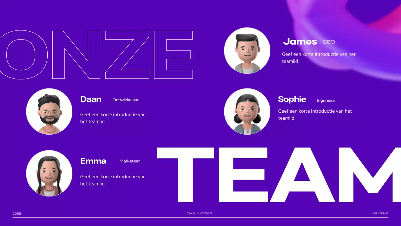 Pitch deck van paarse 3D vormverloopafbeeldingen