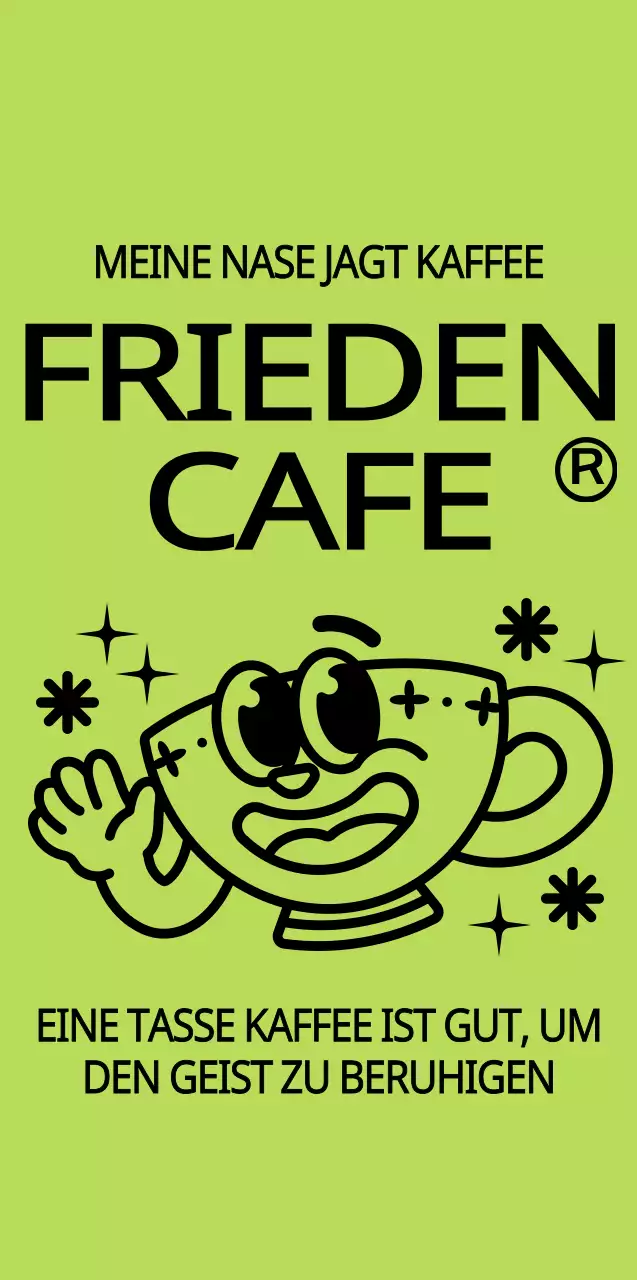 Niedlicher und angesagter Kaffeebecher in lindgrünem und schwarzem Charakter-Stil für Cafe-Waren