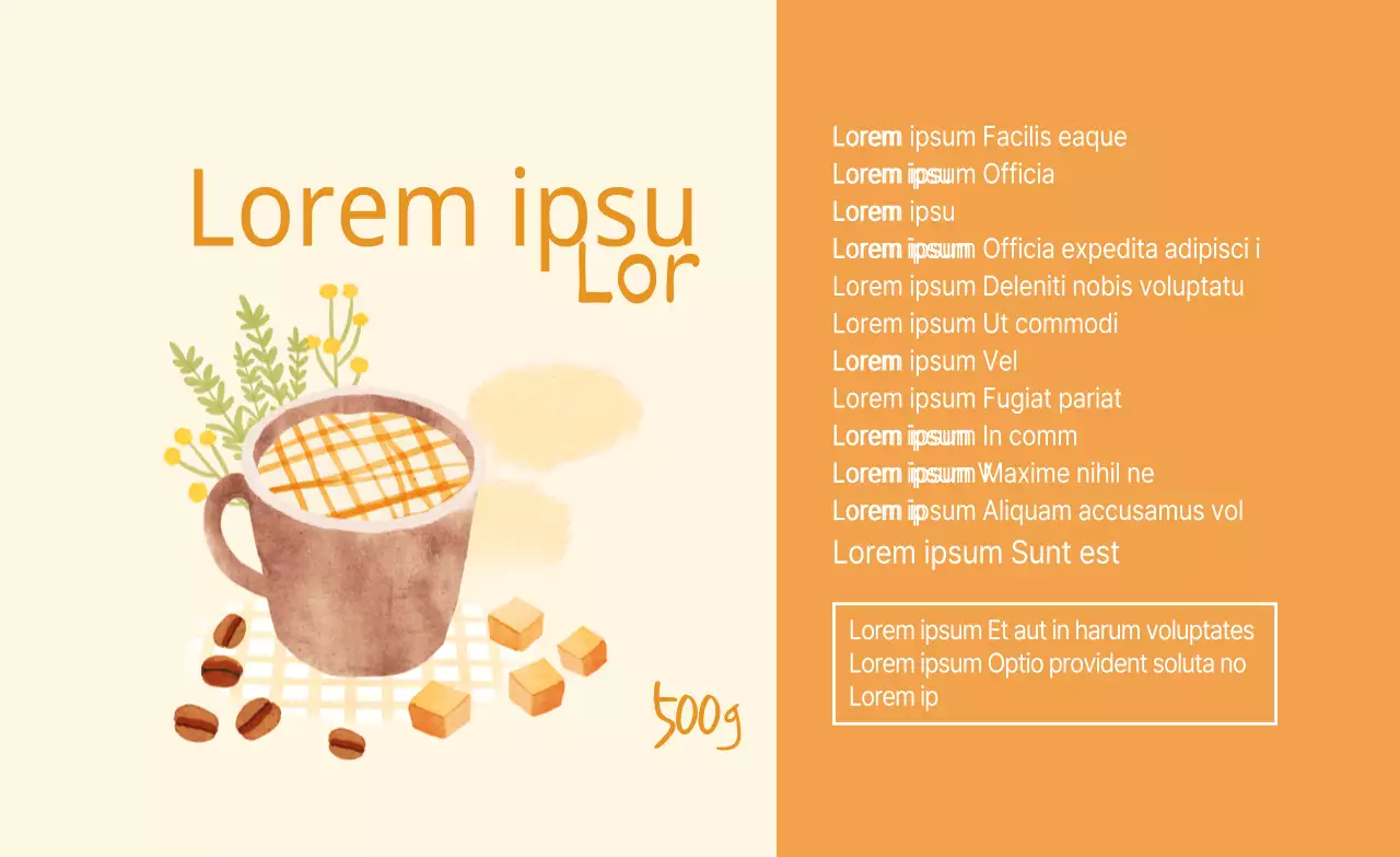 Étiquette illustrée de poudre de caramel macchiato ivoire-orange