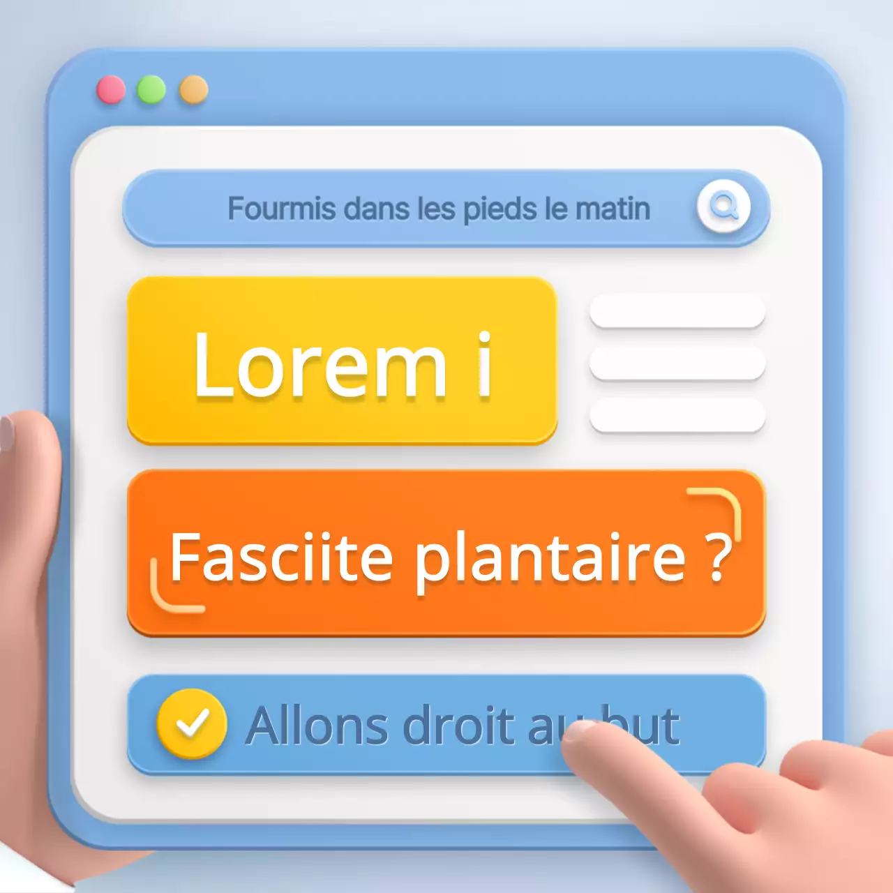 Concept de navigateur stéréoscopique dans la fasciite plantaire bleu clair et jaune