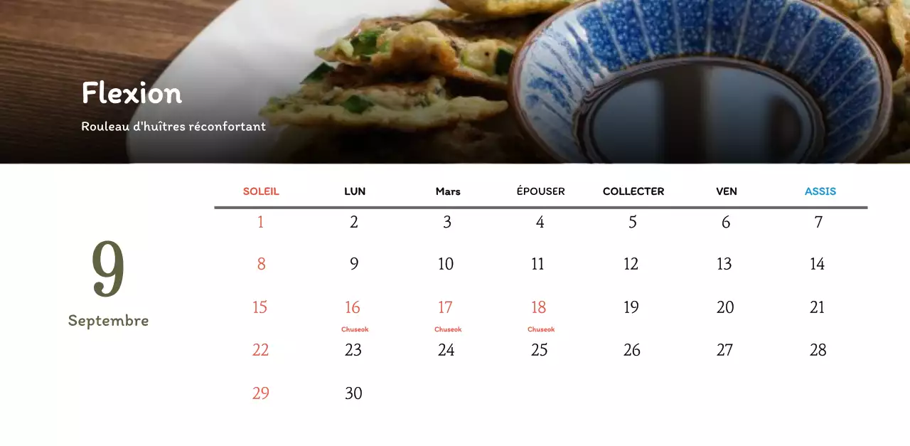 Calendrier des coupons de restaurants coréens traditionnels en beige et marron