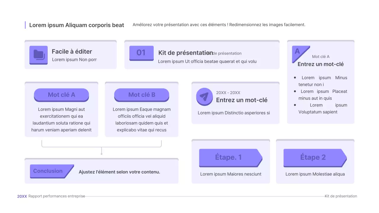 Kit de présentation d'entreprise violet, concept UI tridimensionnel