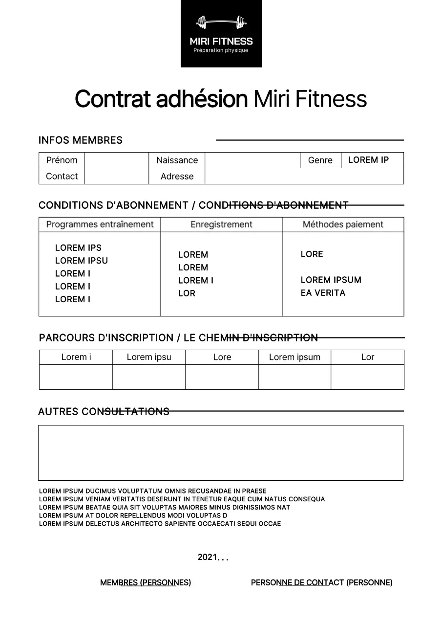 Un contrat d'adhésion à un centre de remise en forme en bonne et due forme