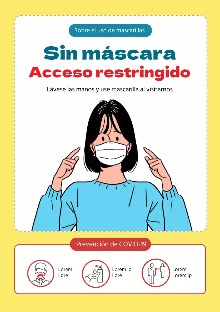 No entre sin una máscara amarilla ilustrada