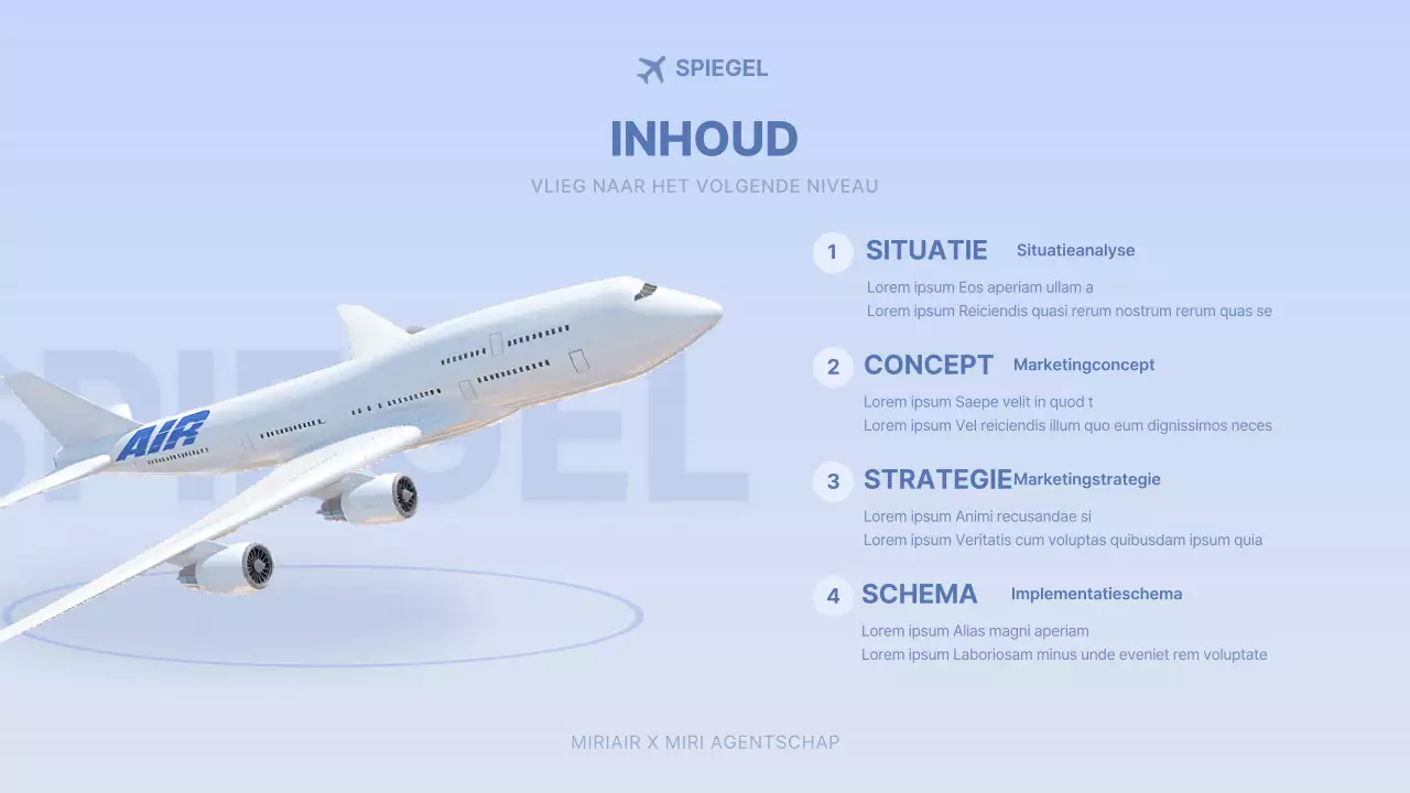 Lichtblauw driedimensionaal vliegtuigconcept reclamebrief luchtvaartmaatschappij