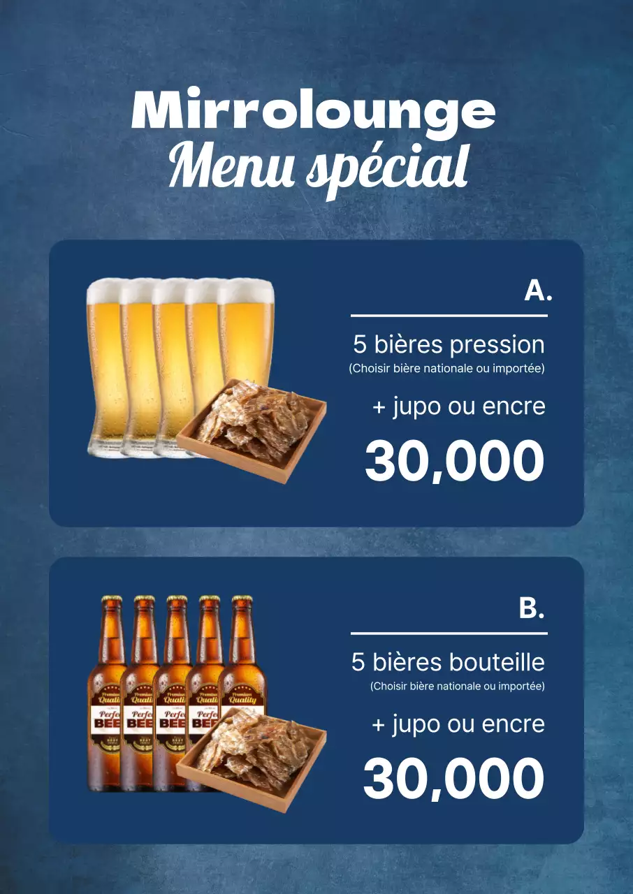 Un panneau de menu bleu propre et houblonné