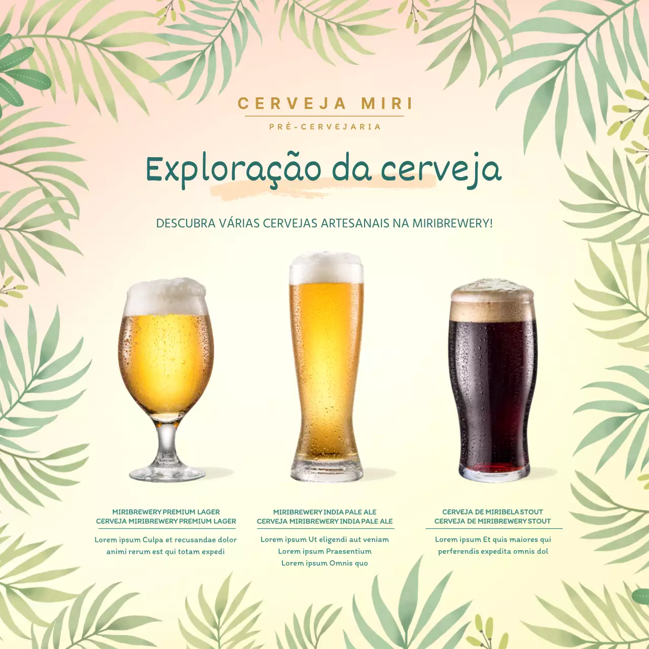 Estandarte quadrado de cerveja artesanal tropical