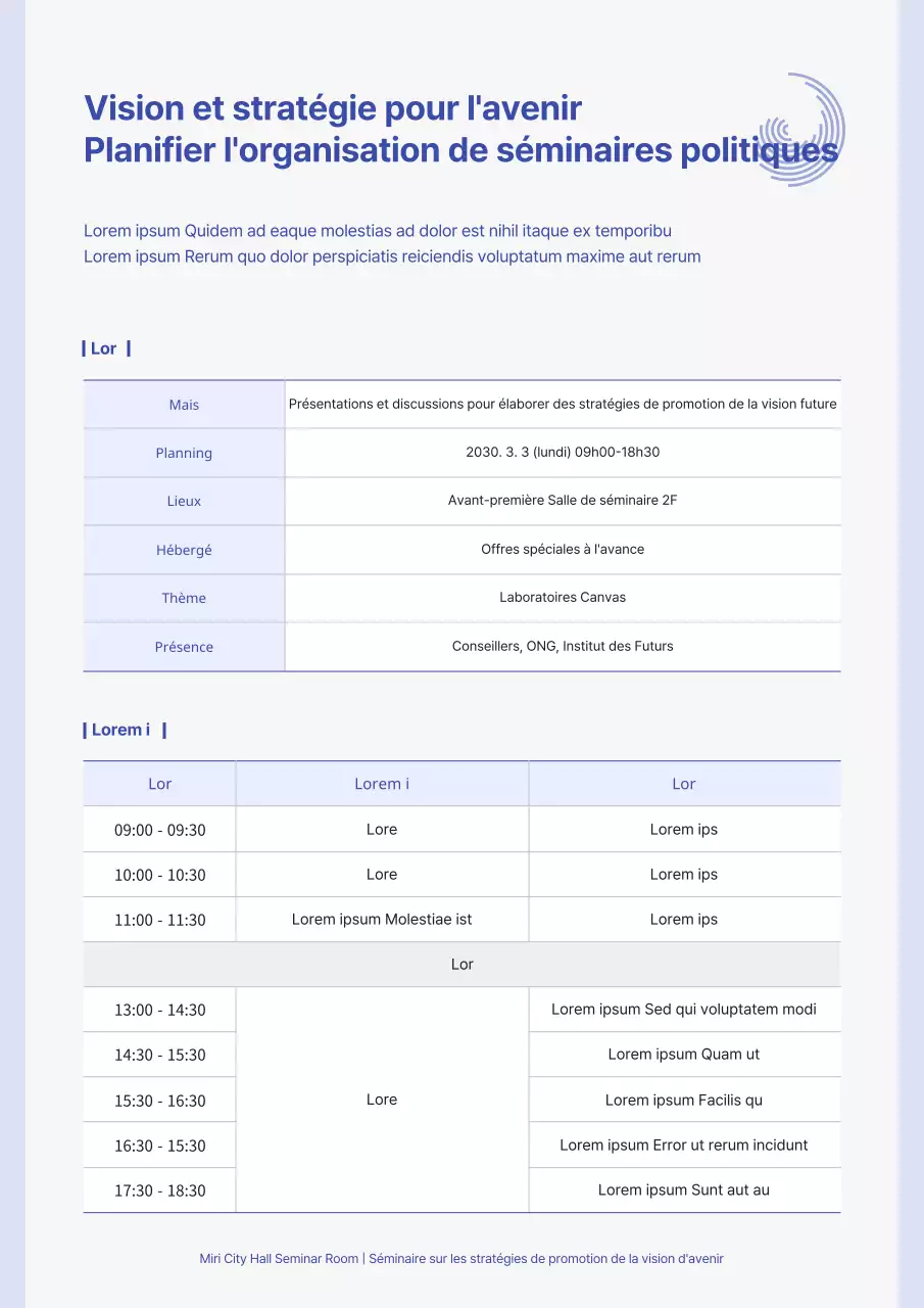 Un syllabus de séminaire propre et de couleur bleue