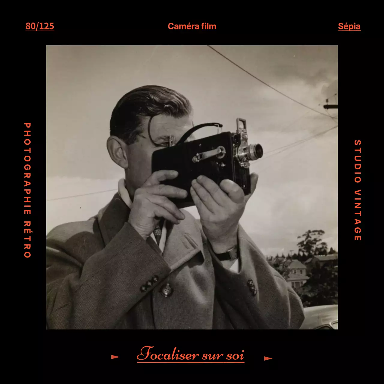 Marchandise avec des photographies vintage en noir et rouge avec un concept de film