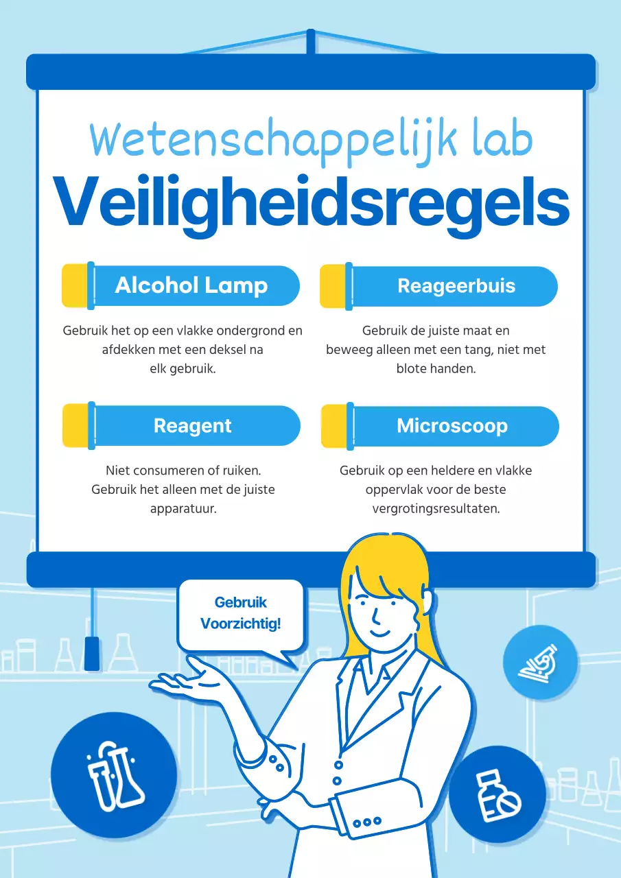 Blauw en lichtblauw scherm college-illustratie Wetenschapslab gebruik van laboratoriumgereedschap