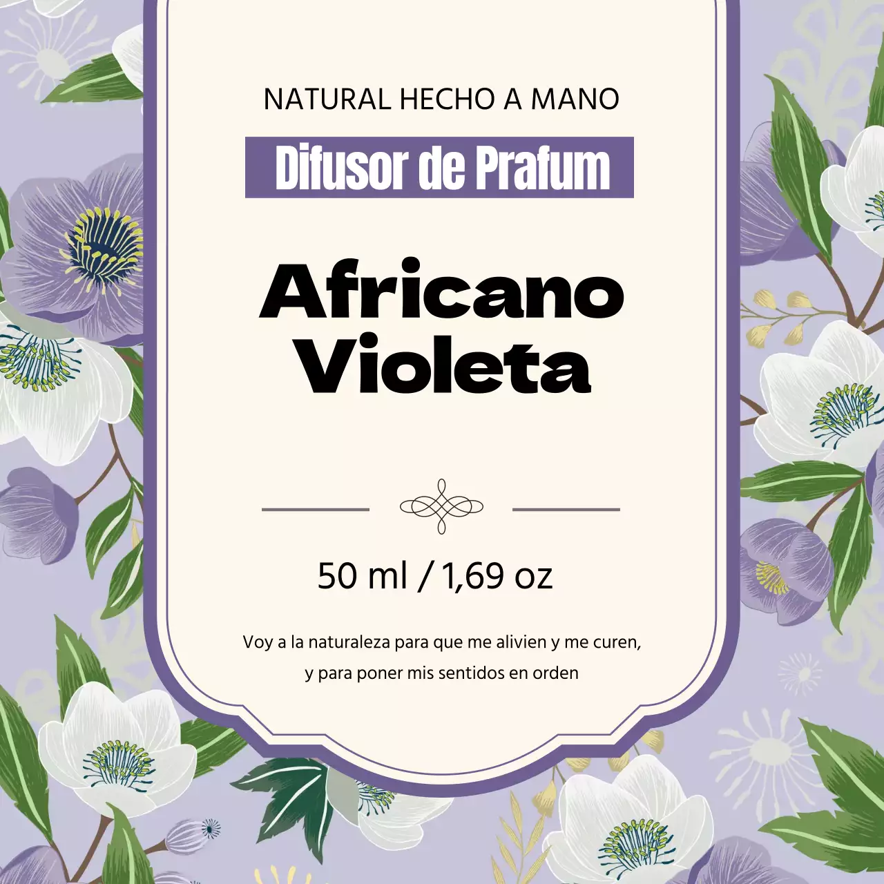 Etiqueta de perfume vintage con ilustración morada