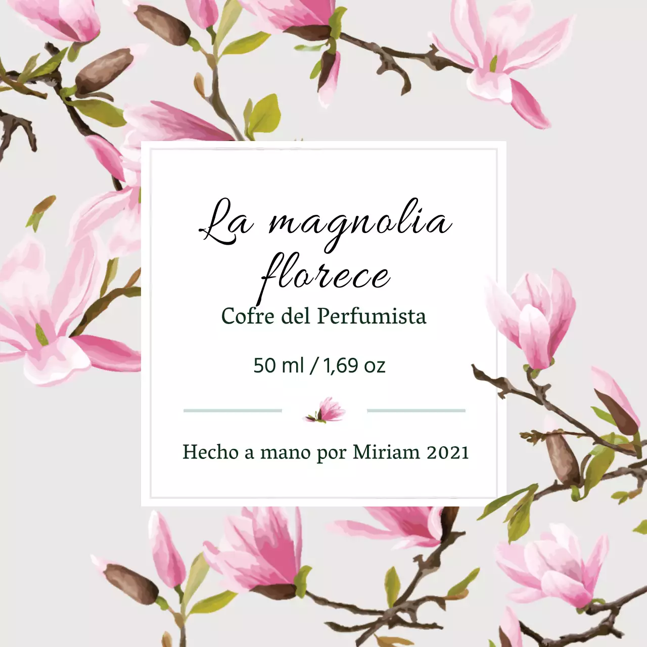 Etiqueta de perfume vintage con ilustración en gris