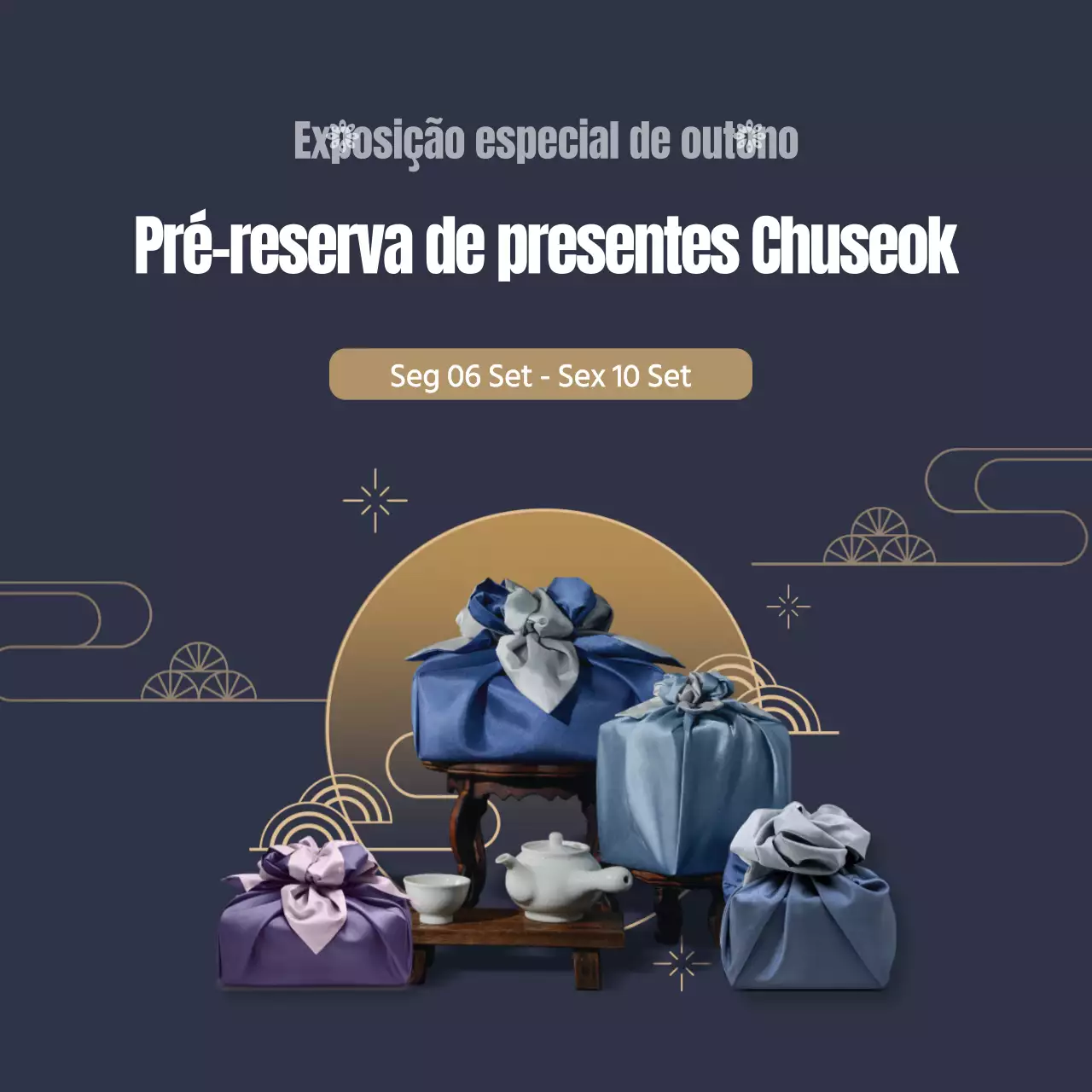 Estandarte quadrado de presente Obon em azul marinho
