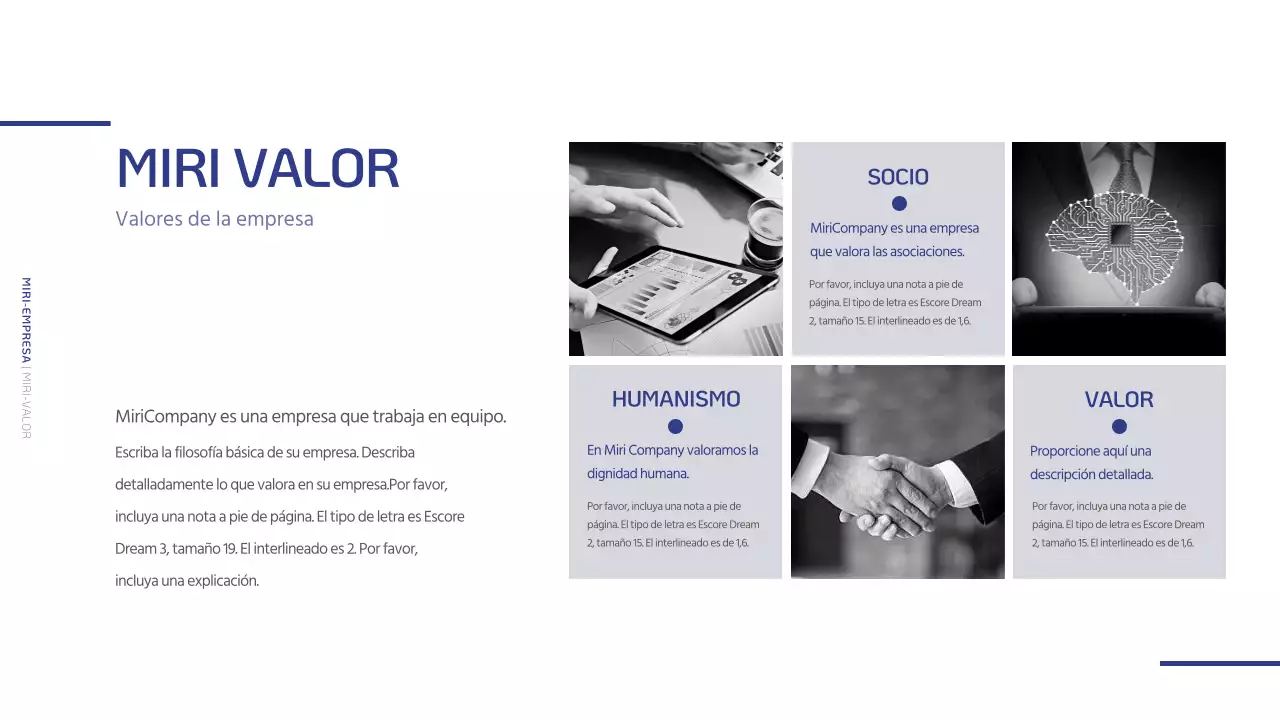 Un sencillo perfil de empresa en azul marino y gris