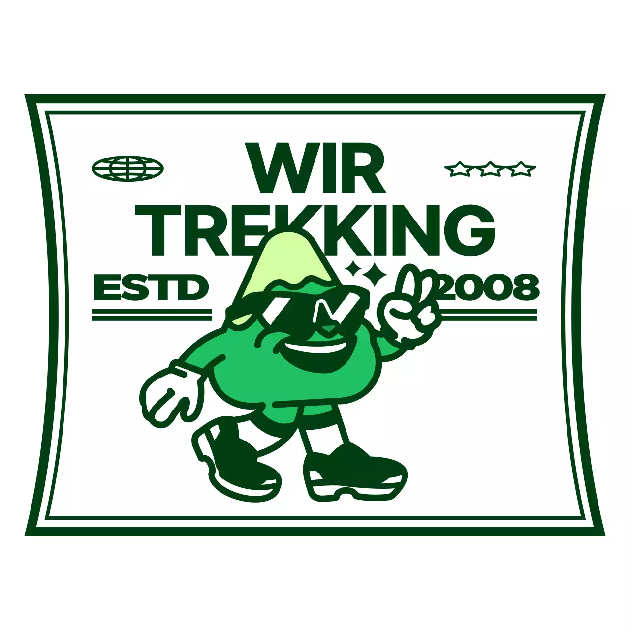 Niedlich und hip Berg Zeichen und Text-Kombination Logo-Stil in grün und weiß Für Berg-Club Förderung und Merchandise.