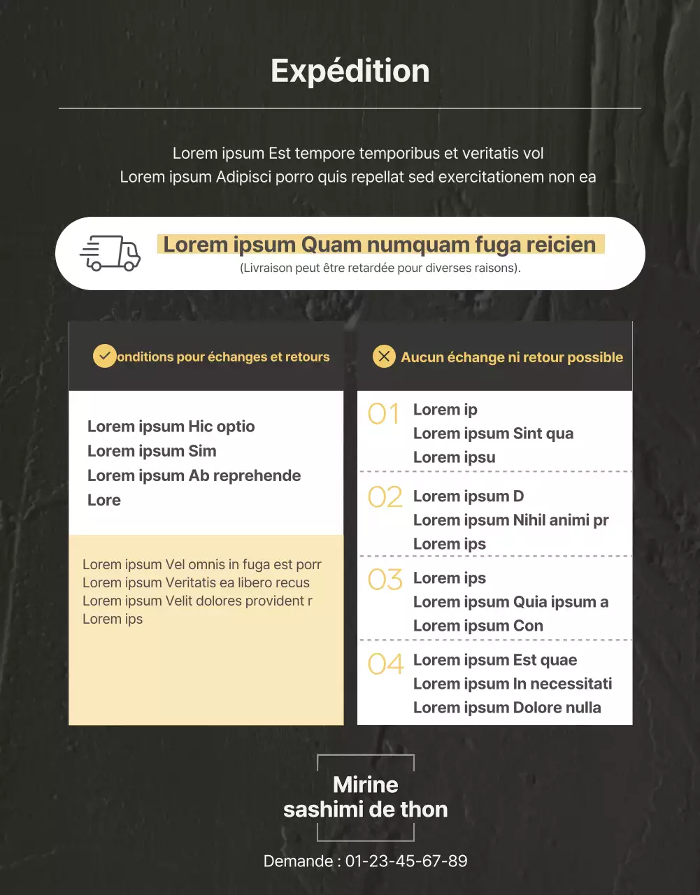 Page de détail pour la vente de thon de qualité supérieure dans des couleurs sombres