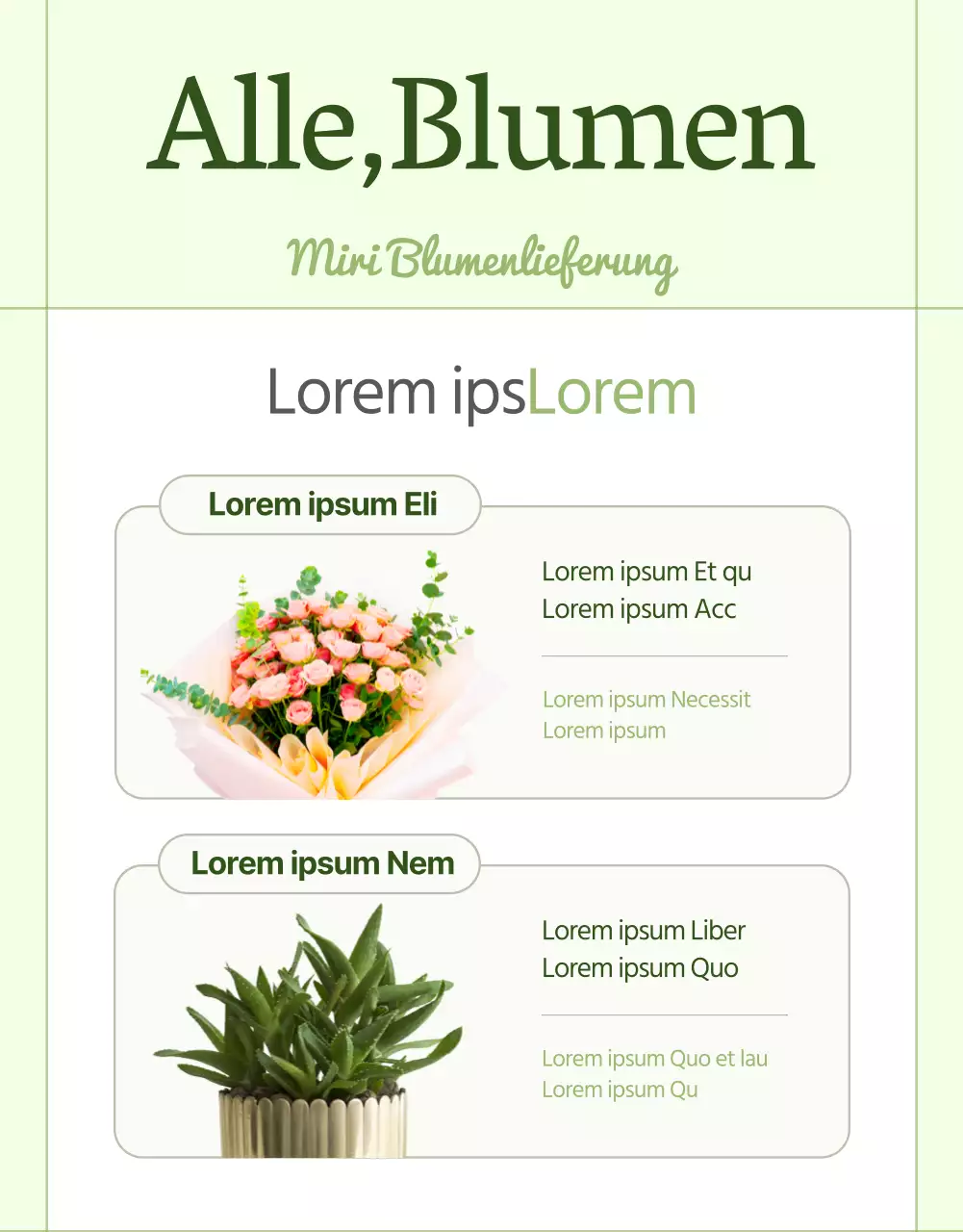 Einführung eines schönen grünen und rosafarbenen Luxusblumenlieferdienstes