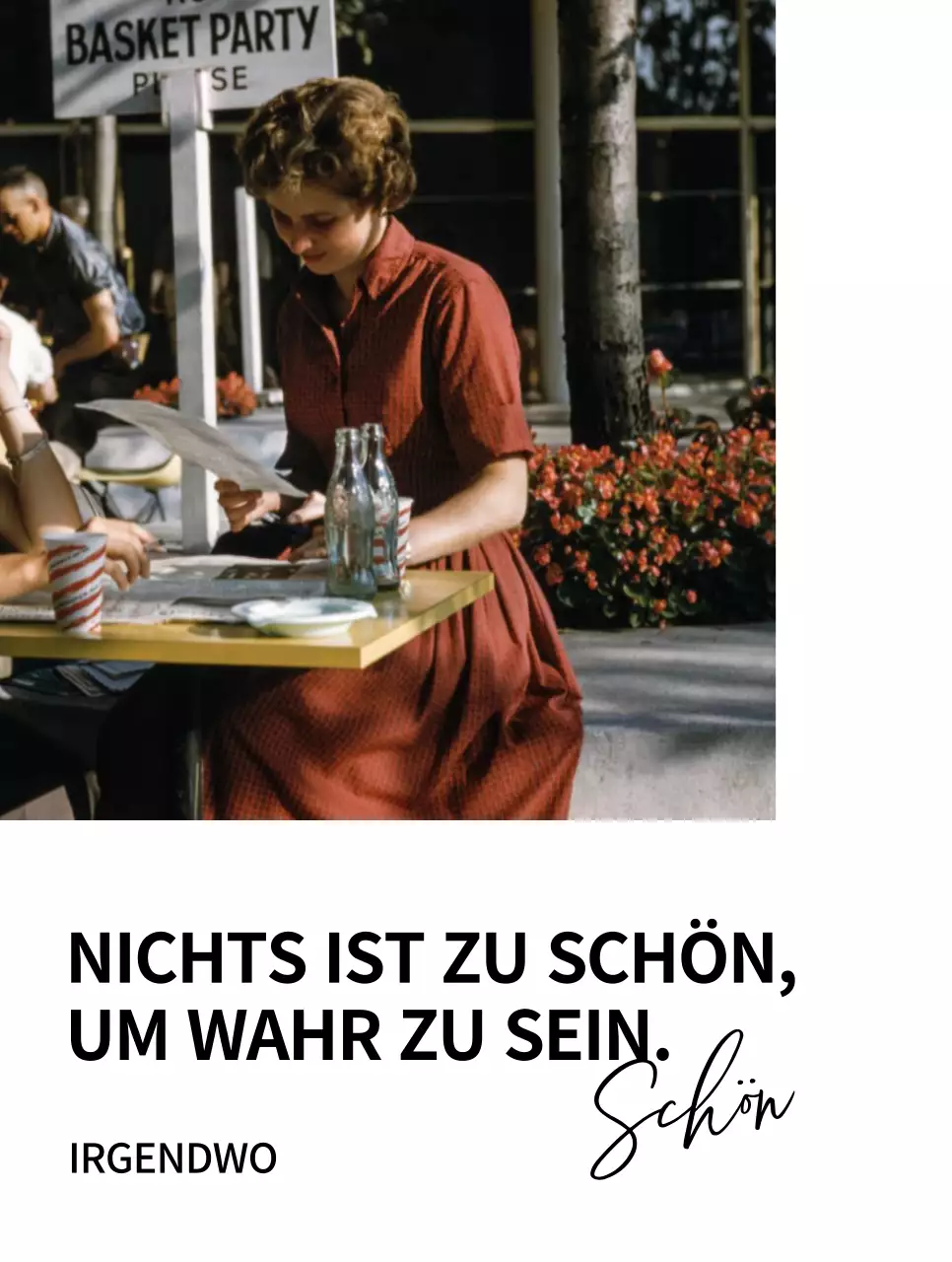 Einfache Waren mit schwarzem Text und Vintage-Fotos