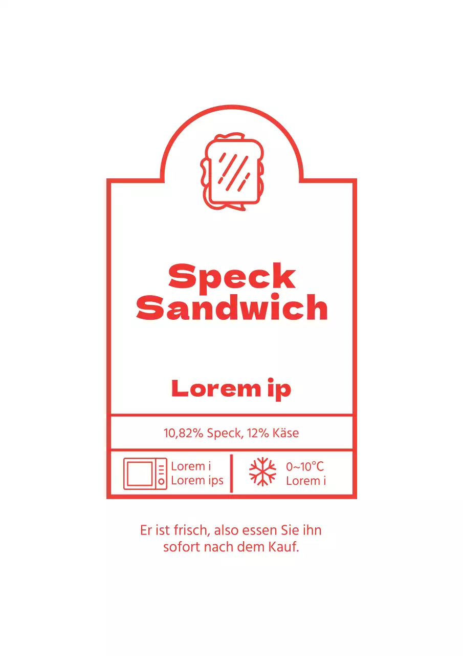 Einfaches Speck-Sandwich-Etikett-Design-Poster in Rot