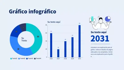 Infografía de gráfico de rosquilla y gráfico de barras verticales con ilustraciones de gráficos en azul y azul claro