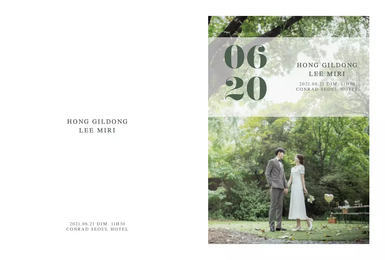 Carte postale de mariage verte pour les invitations de mariage