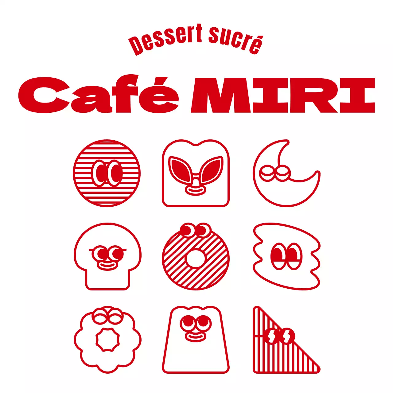 Des illustrations de desserts rouges, propres et mignonnes et des phrases de texte dans un style café