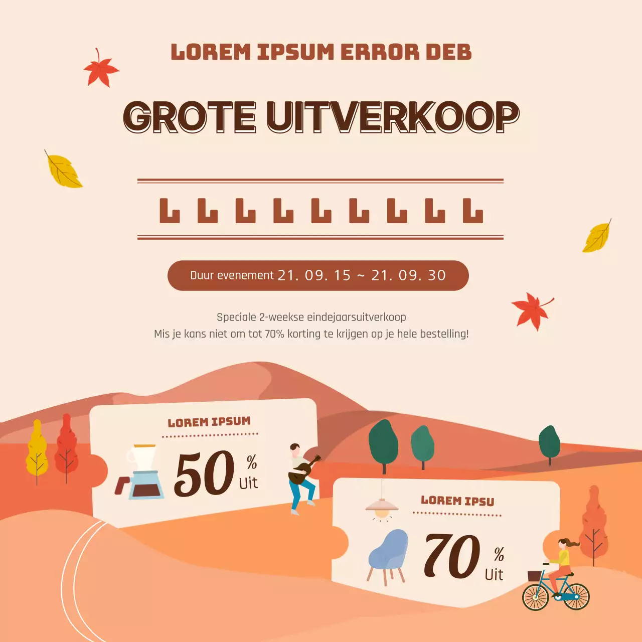Beige en bruine herfst illustratie magazijn drop-off evenement