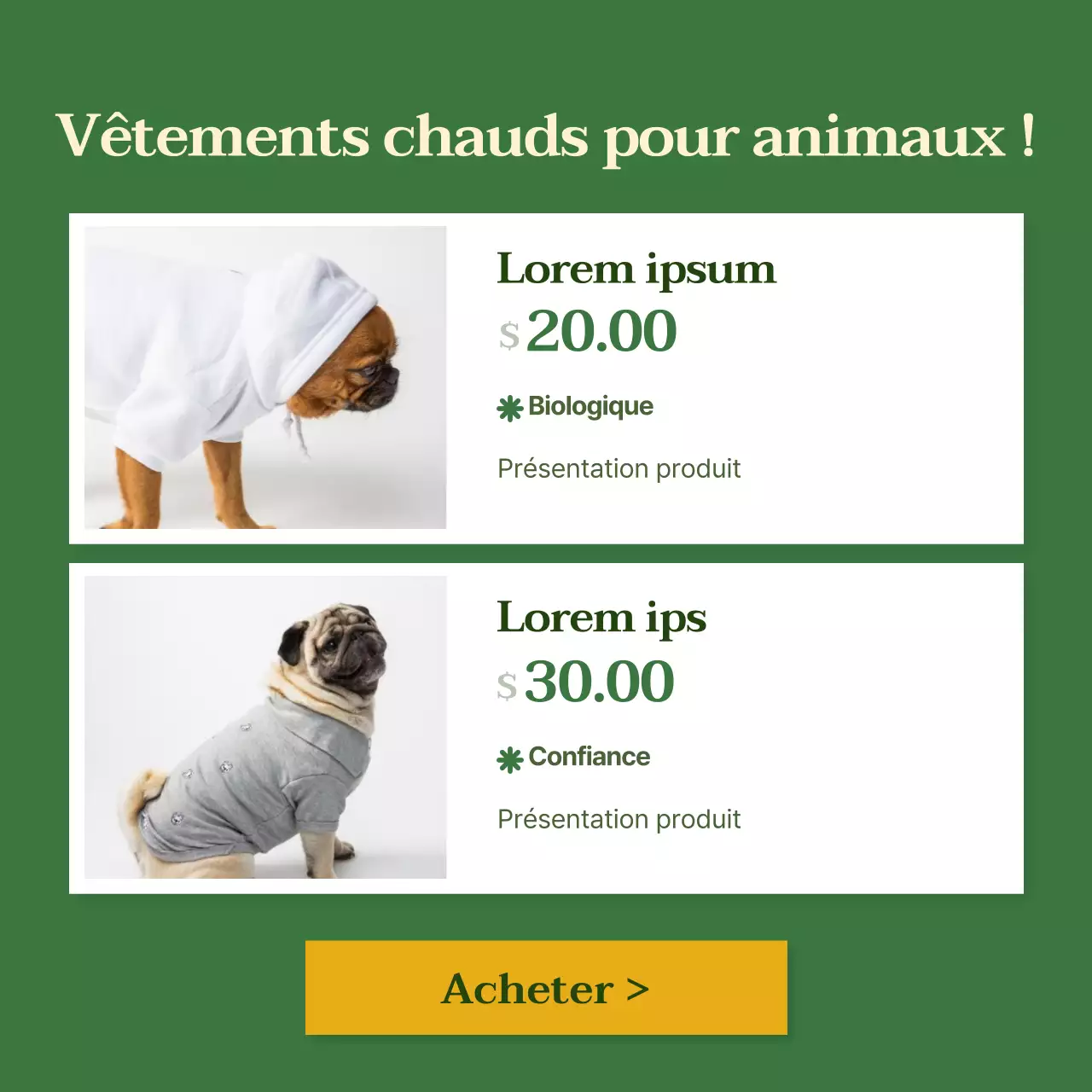 Vêtements pour chiens aux couleurs vives