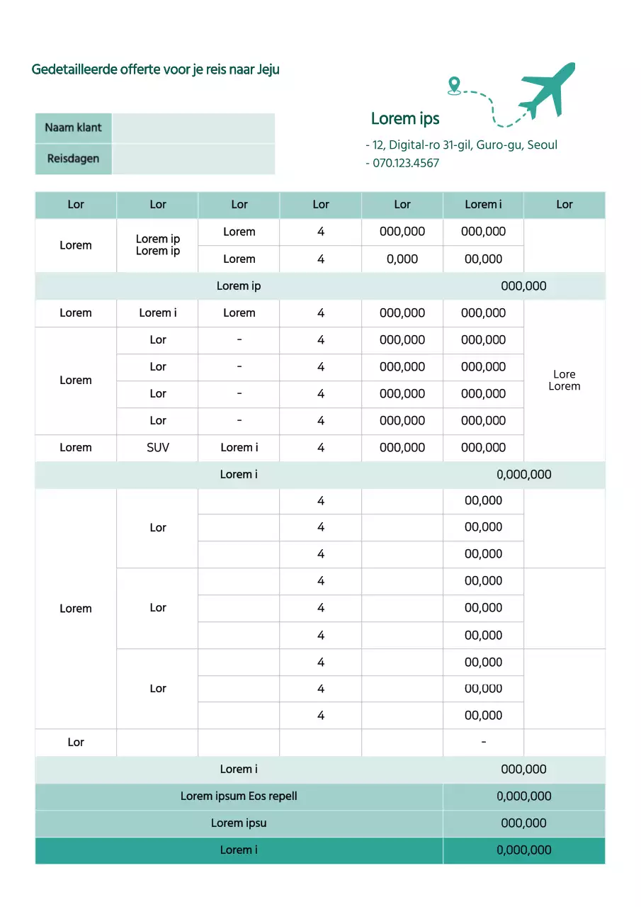 Gedetailleerde offerte voor een reis naar Jeju in het groen