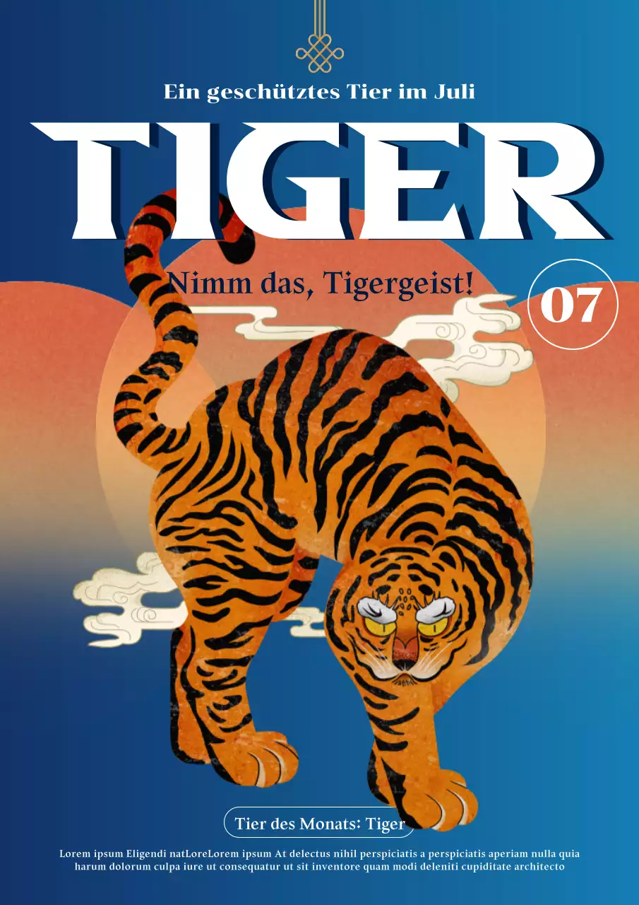 Tigerschutz in einem blauen, modernen östlichen Konzept