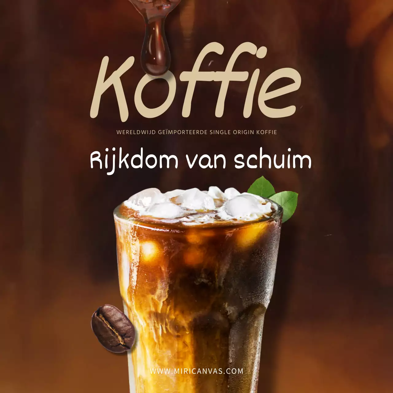Video social media vierkant met bruine koffie reclameconcept