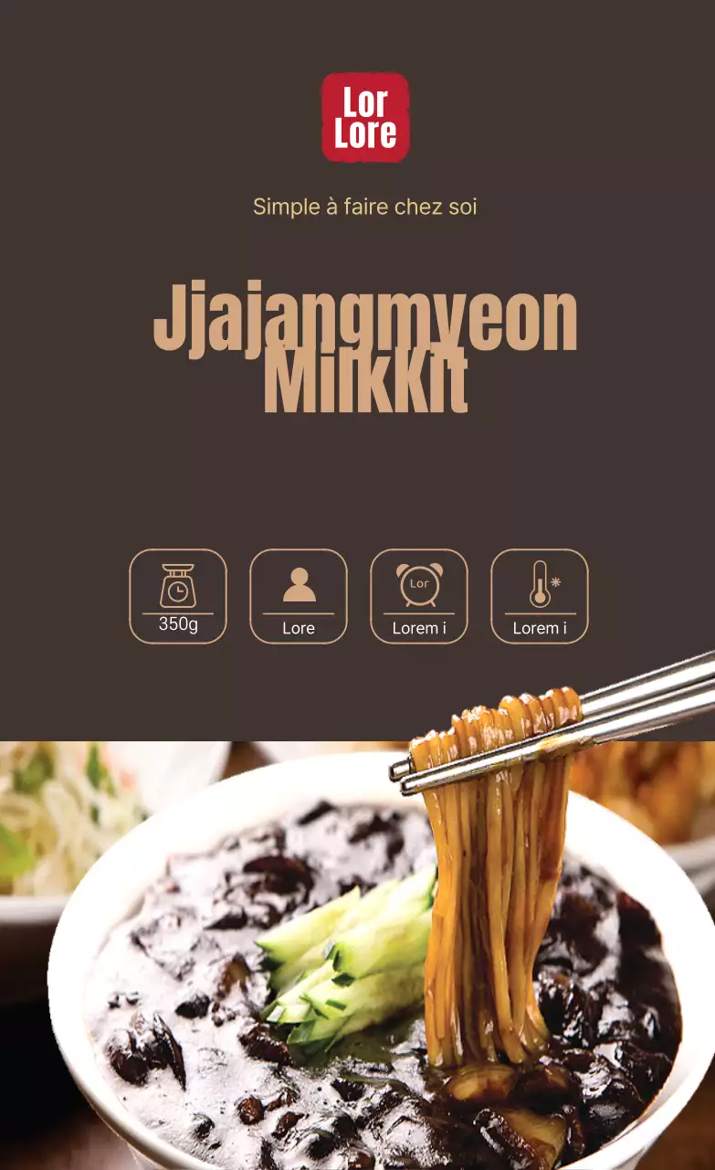 Autocollant brun Jjajangmyeon Photo Restaurant chinois Kit repas Recette
